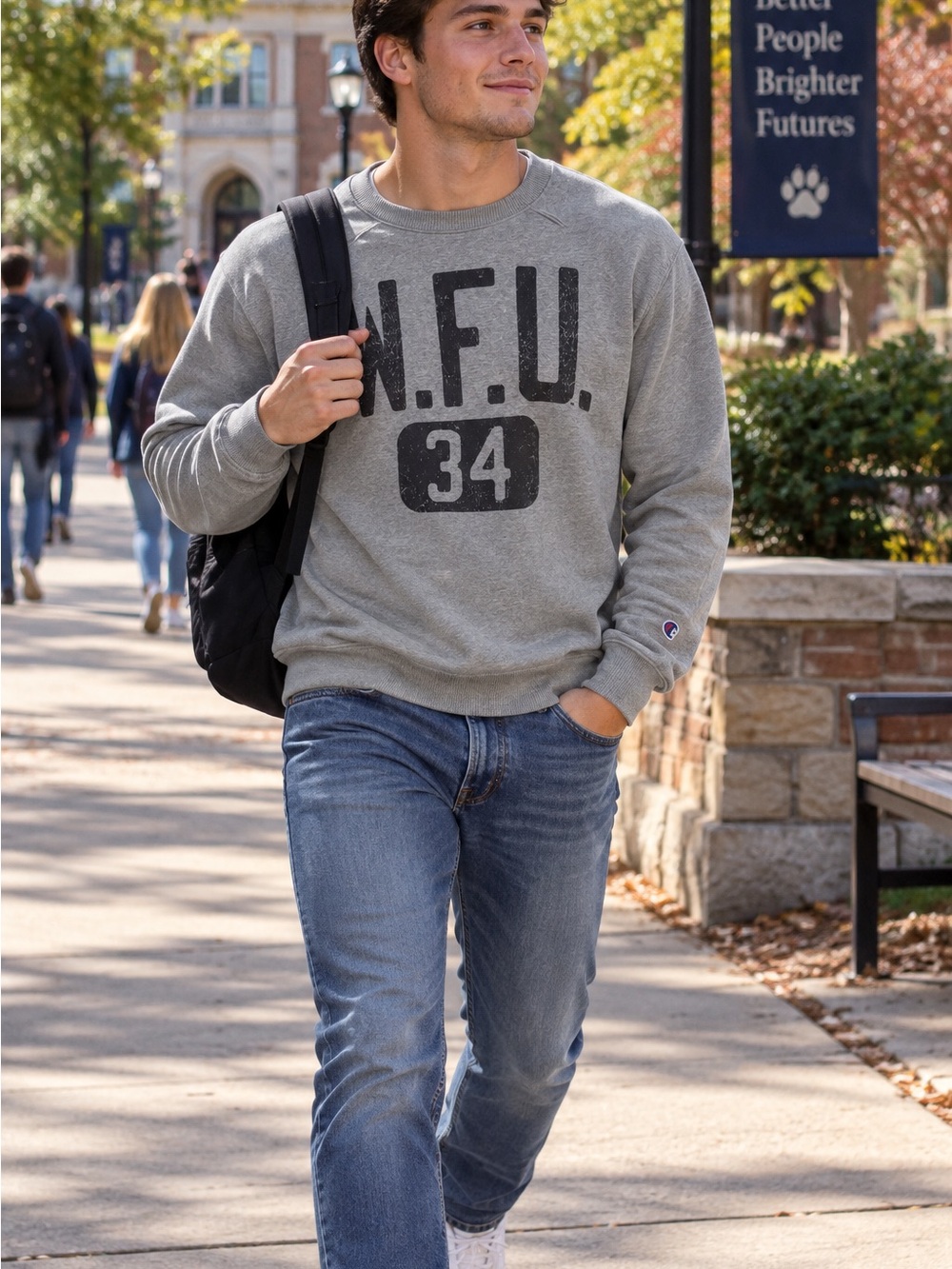 RETRO Champion Gray Crewneck Sweatshirt with WFU 34 Graphic